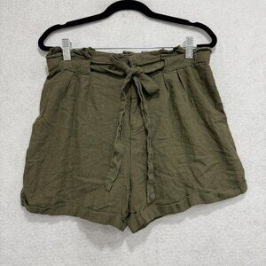 Heros & Dreamers Shorts Womens Medium Olive Green Linen Blend High Rise Belted
